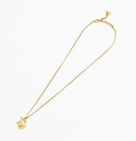 Dior Logo Rhinestone Necklace in Golden Brass