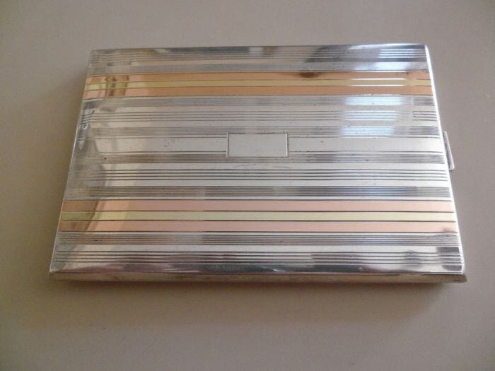 Dunhill - Rare Sterling Silver and 14k White & Rose Gold Inlaid Cigarette Case