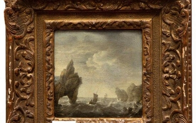 Dutch school, 17th century, Ships off a rocky...