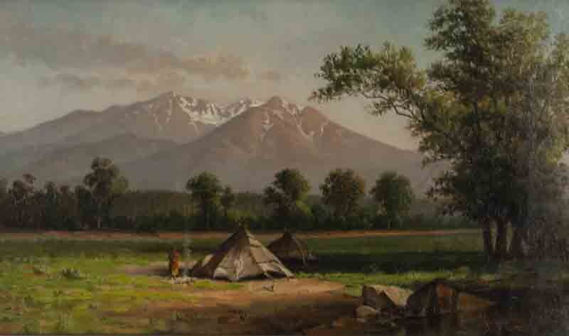 E.P. Green "Teepee on South Platte" oil on canvas.