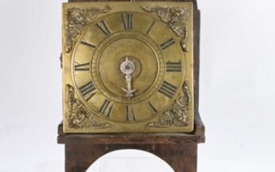 Early 18th Century English weight driven wall clock, the unsigned 5" brass dial with Roman hours and