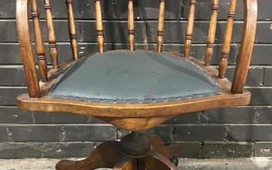 Early 20th Century American Walnut & Beech Desk Chair, with spindle gallery & green padded seat (repair to seat, upholstery slightly...