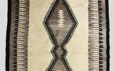 Early Navajo Hand Woven Rug, Two Grey Hills, 57" x 76.5"
