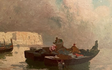Edoardo Dalbono (1841 - 1915) - Barche con pescatori