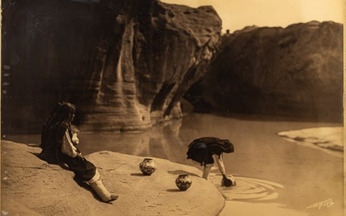 Edward S. Curtis (American, 1868-1952) Orotone Ca. 1904, "At the Old Well of Acoma", H 11" W 14"