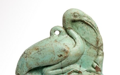 Egyptian Faience Squatting Ibis Amulet, Thoth