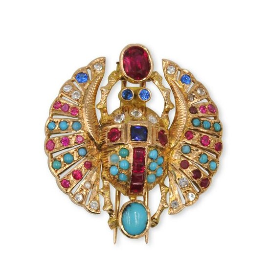 Egyptian Revival 18k Gold and Precious Stone Scarab