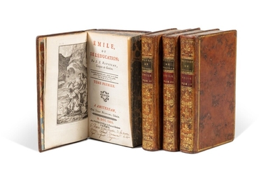 Émile. Amsterdam, [après 1774]. 4 volumes in-12. Veau de l'époque. Troisième édition parisienne., [Rousseau, Jean-Jacques]