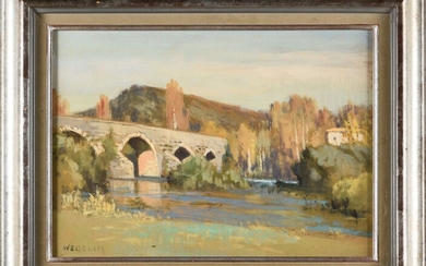 Emile WEGELIN (1875-1962) Paysage de la Drome, Pont Gouache sur papier Signée