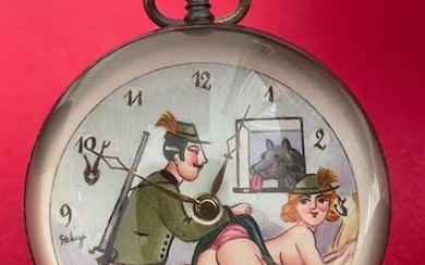 Erotic clock with old pocket watch movement and glass ball - Glass - Mid 20th century
