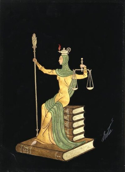 Erte, Lady Justice, Gouache on Canson & Montgolfier
