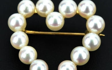 Estate 14kt Yellow Gold & Pearl Brooch