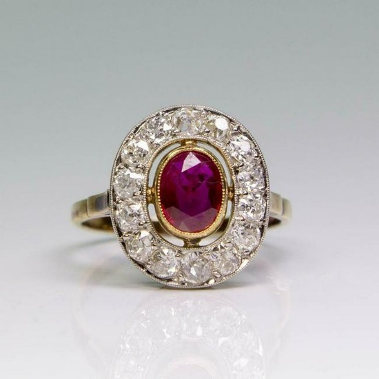 Estate 18K Gold Ruby (GIA Cert.) & Diamond Ring