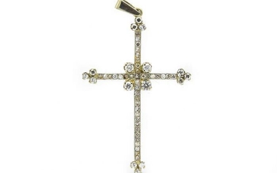 Estate 1970's Yellow and White Gold and Diamond Cross