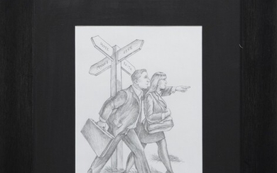 FAITH, HOPE, MONEY AND LOVE, A PENCIL SKETCH BY GRAHAM MCKEAN