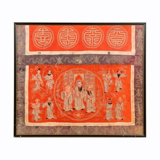 FRAMED CHINESE FIGURAL IMMORTAL EMBROIDERY
