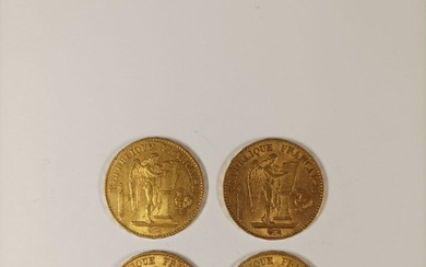 FRANCE - Troisième République (1870-1940) 4 pièces d'or de 20 francs Génie, lettre A Paris,...