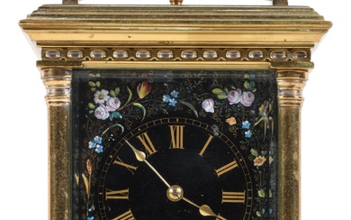 FRENCH KANDS ENAMELED GILT-BRASS CARRIAGE CLOCK, LATE 19TH CENTURY Height: 7 1/4 in. (18.4 cm.)