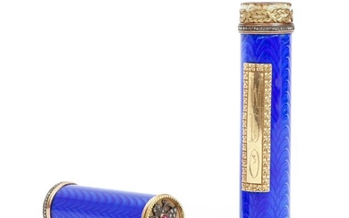 Faberge Gold Guilloche Enamel Cigar Holder