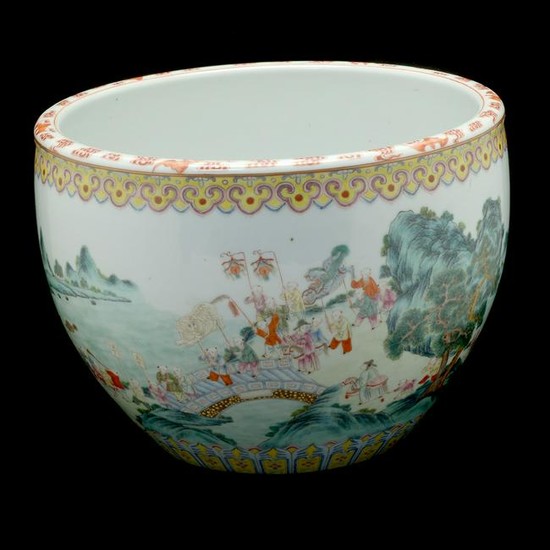 Famille Rose Enameled Jardiniere with Children at Play