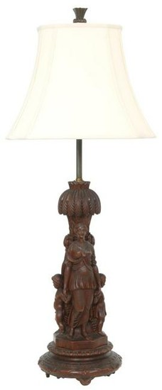 Figural Carved Walnut Table Lamp