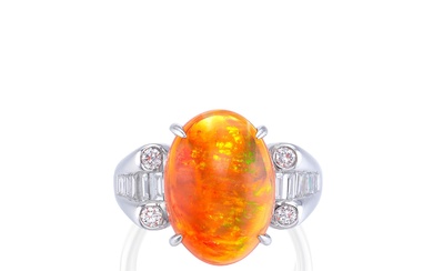 Fire Opal and Diamond Ring