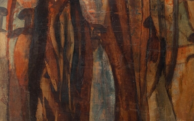 Floris Jespers (1889-1965), African lady walking in the forest, oil on paper, 35 x 50 cm