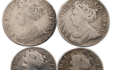 Four (4) Queen Anne post-Union with Scotland silver Shilling...