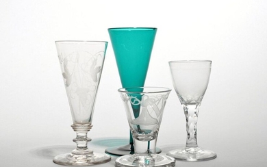 Four English glasses late 18th/19th century, including a Masonic firing...