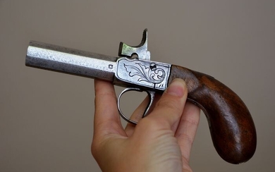 France - 1830 - Magnifique pistolet à percussion - canon Damas (spirale) - crosse noyer goutte d'eau - Gravure fleur de lys - Pistol - 12mm cal