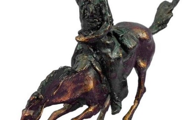 Frederic Remington Cowboy on Horse Art Deco Western Bronze Sculpture - 9" x 10"