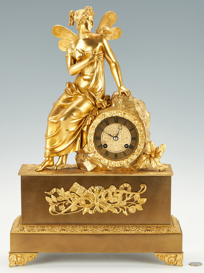 French 19th c. Gilt Bronze Mantle Clock with Winged Figure