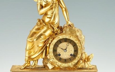 French 19th c. Gilt Bronze Mantle Clock with Winged