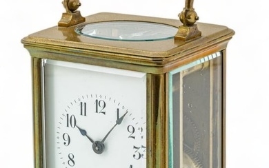French Brass Carriage Clock, Ca. 1920, H 5" W 3.5"