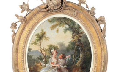 French School circa 1800 Elegant couples in landscapes 16 in.