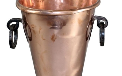 French copper champagne bucket with iron ring handles