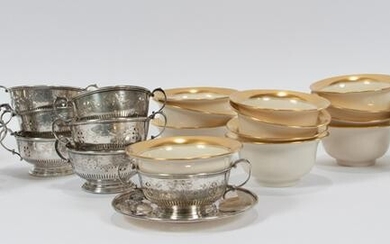 GORHAM STERLING AND LENOX CREAM SOUPS PLUS SAUCERS