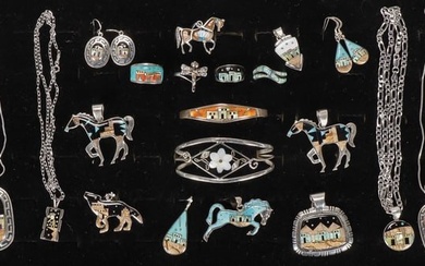 GROUP SOUTHWEST STYLE STERLING INLAID JEWELRY