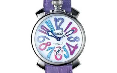 GaGà Milano - Manuale 48MM Mosaico with Lilac Leather Strap Swiss Made - 5010.09S - Unisex - Brand New