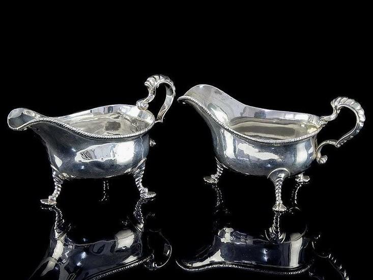 George II Sterling Silver Pair of Sauce Boats by John