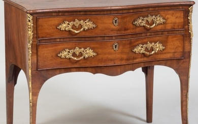 George III Gilt-Bronze Mounted Inlaid Mahogany Serpentine-Front Chest of Drawers, in the French