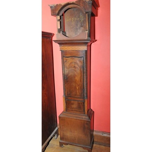 Georgian inlaid and crossbanded mahogany longcase clock case...