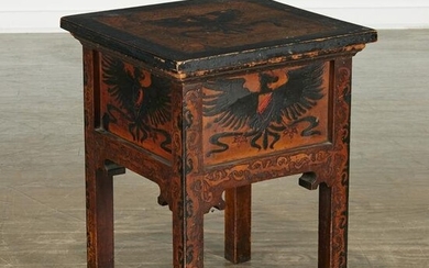 German pyrography decorated wood stool