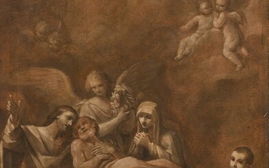 Giovanni Gioseffo Dal SOLE(Bologne 1654 - 1719)La mort de saint JosephPapier marouflé sur toile en...