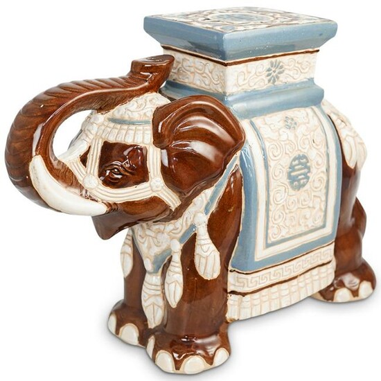 Glazed Ceramic Elephant Garden Stool
