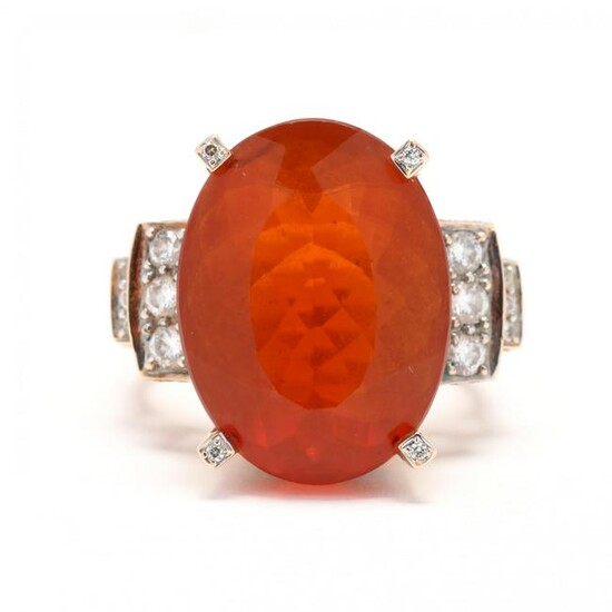 Gold, Fire Opal, and Diamond Ring