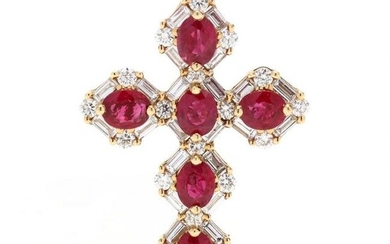 Gold, Ruby, and Diamond Cross Pendant