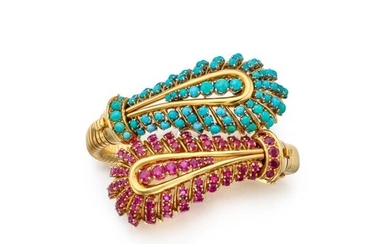 Gold, Turquoise and Ruby Bracelet