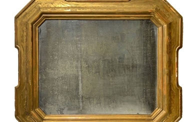Grand et important miroir en bois doré avec décoration de rideau "Miroir de Mercure 105x126...