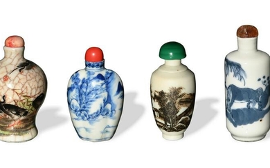 Group of 4 Chinese Porcelain Snuff Bottles, Late 19th